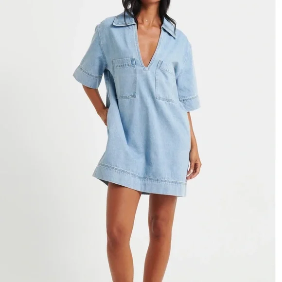 By Frankie Rhythm Mini Denim Dress is color Sky Blue - Picture 4 of 14